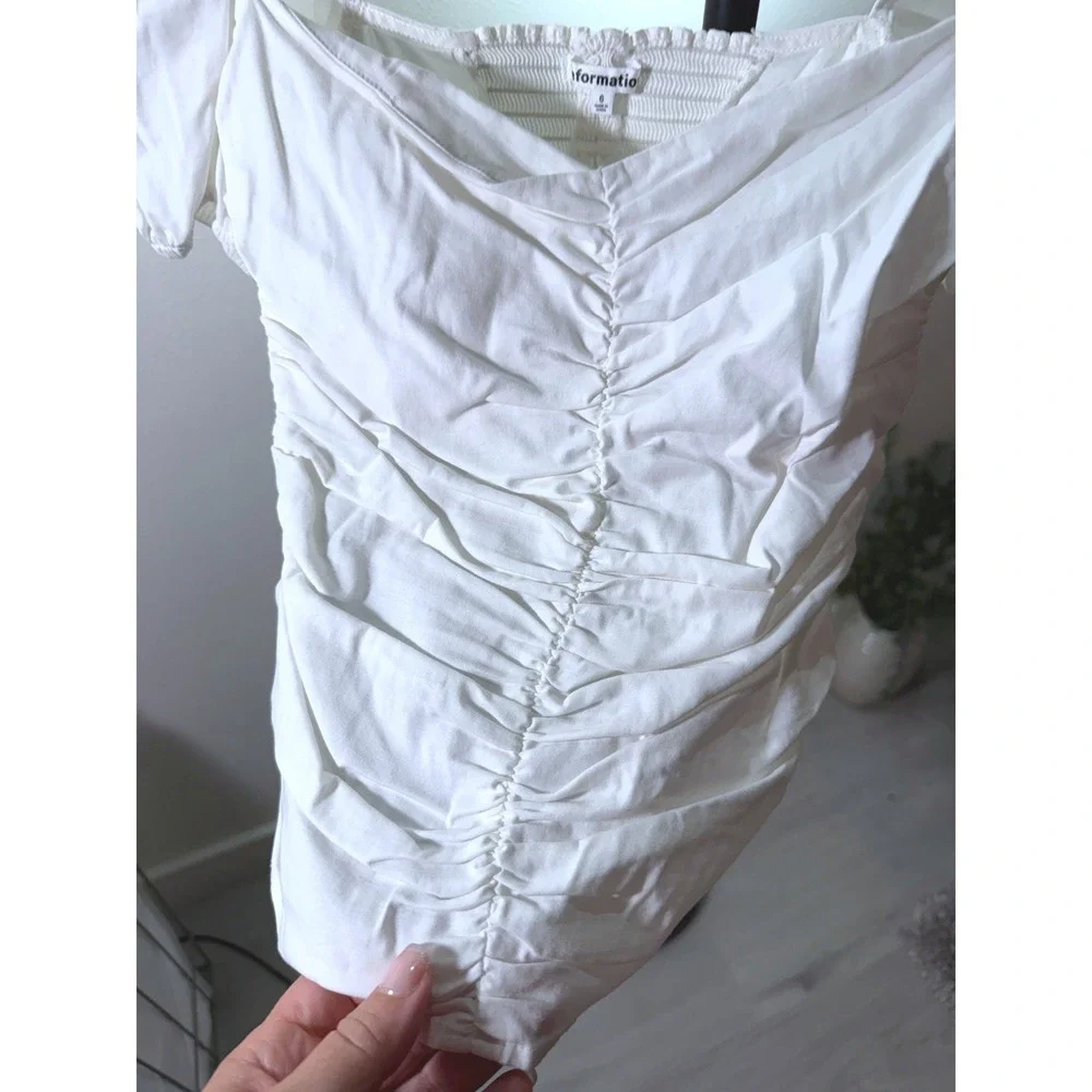 Reformation White Puff Sleeve Ruched Organic Cotton summer clean girl Top Size 6